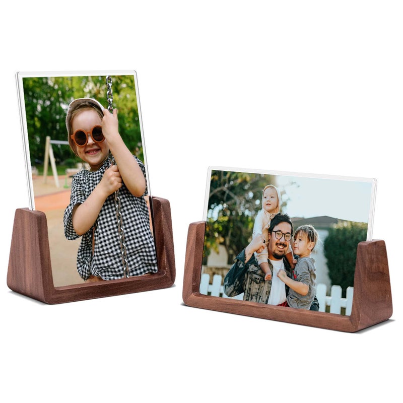Komimaci إطار صورة Komimaci مقاس 5 × 7 - إطار صور خشبي ريفي مكون من قطعتين مع قاعدة من خشب الجوز وأغطية زجاجية أكريليك عالية الدقة لسطح الطاولة أو شاشة سطح المكتب (5 × 7 بوصة أفقيًا + عموديًا) - Image 1